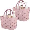 Anyoifax Portable Shower Caddy Tote Plastic Storage Basket with Handle Box Organizer Bin for Bathroom, College Dorm, Pantry, Kitchen, 2 Pack, Pink
