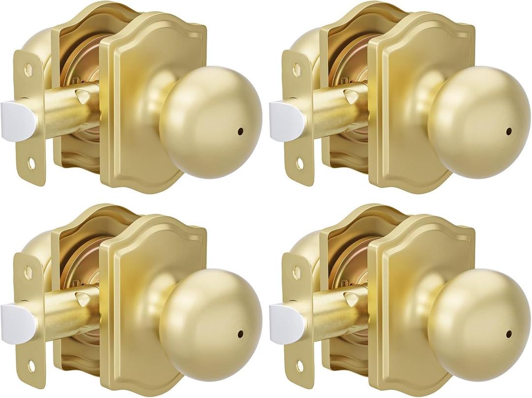 goldenwarm 4 Pack Brushed Gold Privacy Door Knobs Interior for Bedroom & Bathroom, Classic Gold Interior Door Knobs
