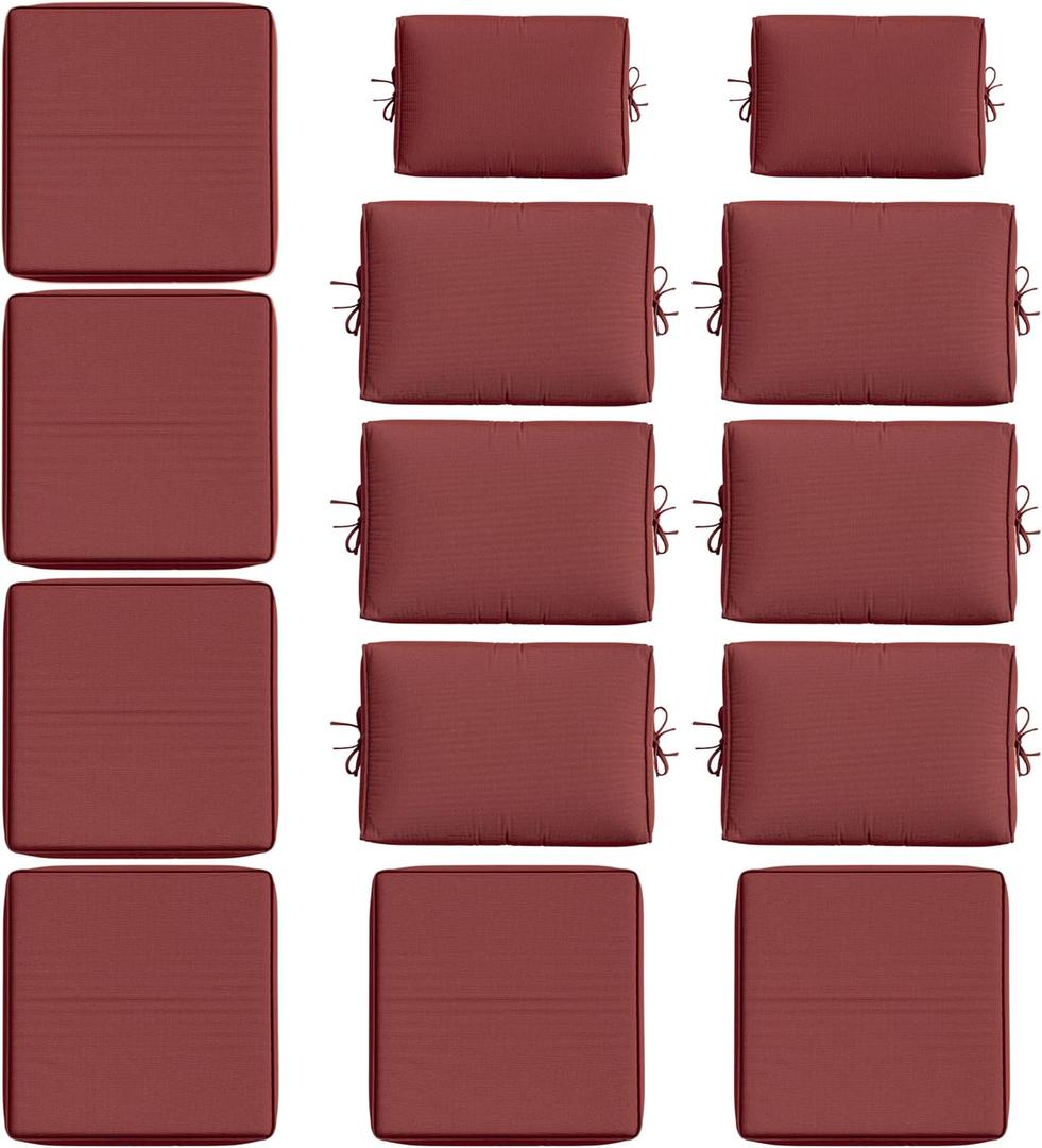 14 Pcs Outdoor Cushion Slipcovers All-Weather Patio Cushion Covers, Replacement Waterproof with Zipper for Patio Furniture, Sectional Couch 3 Sizes, Covers Only (Burgundy)