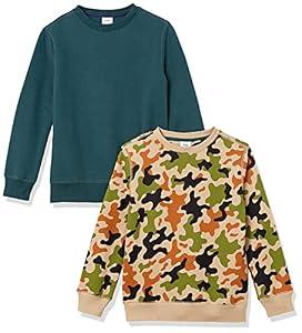 Amazon Essentials Boys' Fleece Crew-Neck Sweatshirts, Pack of 2, Dark Green/ Green Camo, X-Large