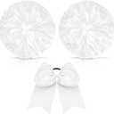 Hanaive 3 Pcs Cheerleading Pom Poms and Large Cheerleader Hair Bow Metallic Cheer Supplies for Team Spirit Sports Dance Cheering