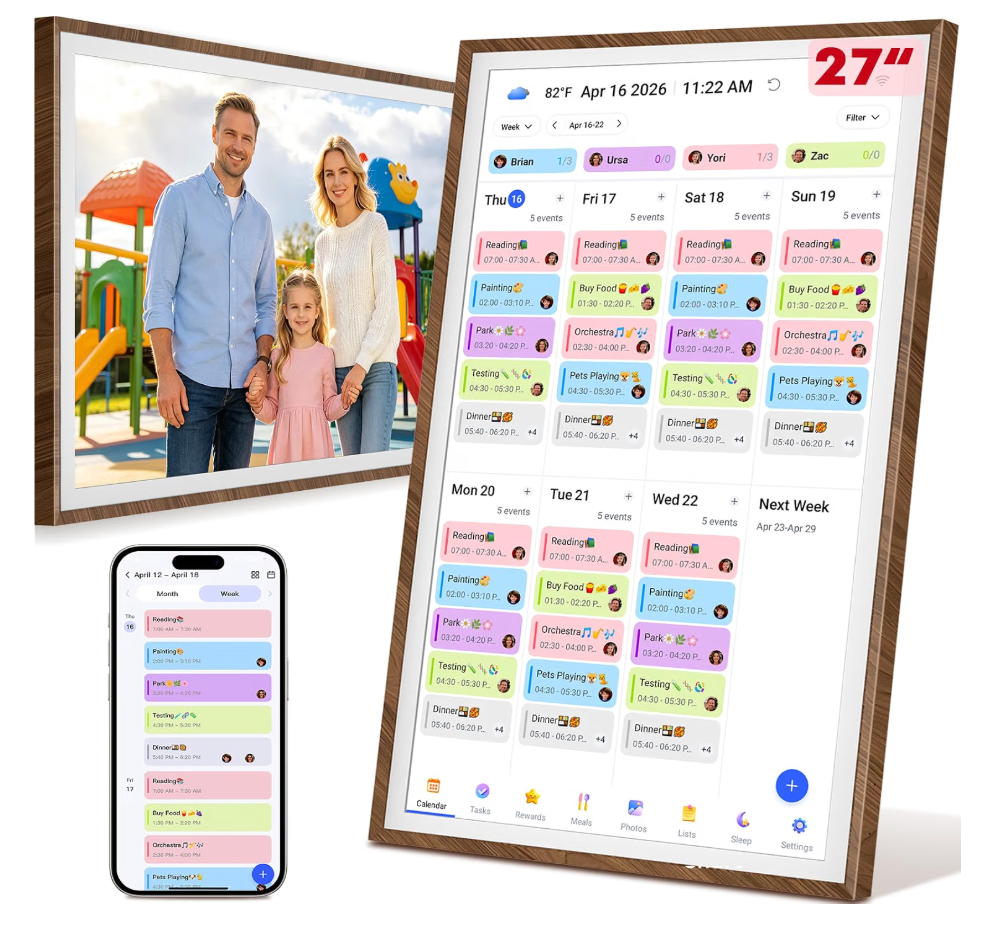 27" Digital Wall Calendar with Chore Chart, Touchscreen & Family Planner