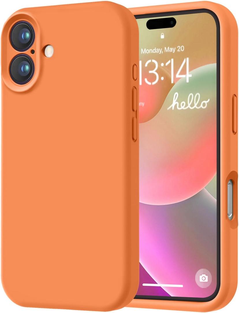 LOVE 3000 Designed for iPhone 16 Case, Premium Silicone with [Soft Anti-Scratch Microfiber Lining] Shockproof Protective Phone Case for Men Women Girls 6.1", Bright Orange