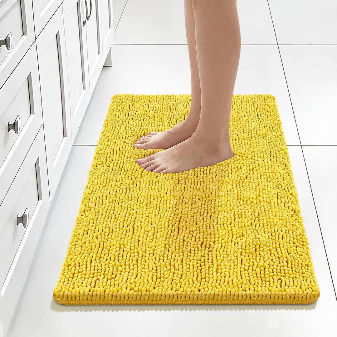 Bcoimo 30x20 Chenille Bath Mat Non-Slip with Backing Bath Rug Ultra-Absorbent and Machine Washable Bathroom Mat Quick-Dry Design. Ideal for Bathroom Shower and Tub Areas