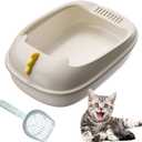 Open Litter Box, Anti-Splashing Cat Toilet with Litter Sifting Scoop - Semi-Enclosed, Removable Kitten Litter Box (White, Small)