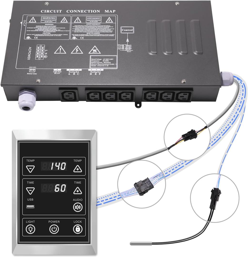 Infrared Sauna Electrical Control Box and Infrared Sauna LCD Control Panel with a Temperature Control Probe, 149, 60Min (110, Volts)