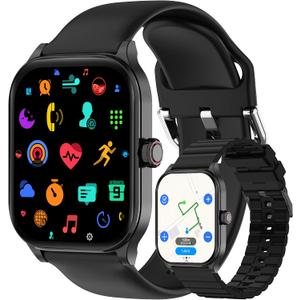 Smart Watch, GPS & Free Maps, 1.96" HD Screen, AI, Bluetooth Call & Text, Health, Fitness & 24/7 Sleep Tracker, 100+ Workout Modes, 5 ATM Water-Resistance, for Men & Women, Android & iOS, 2 Bands