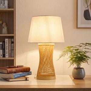 Booniture Boho Table Lamp, 17" Bamboo Bedside Lamp for Living Room