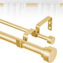 TANGWIN Gold Double Curtain Rods for windows 36 to 88:Adjustable Heavy Duty Double Curtain Rod for Bedroom Living Room,1 Inch Brass Gold Iron Moden Decorative Telescopic Dual Drapery Rod Easy Install