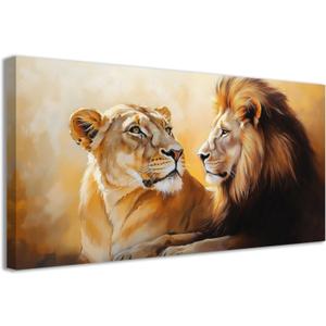 CCWACPP Lion and Lioness Wall Art Wild Animal Paintings Picture Lion Couple Canvas Prints for Office Bedroom Dining Room Living Room Home Decor Framed (12.00" x 24.00")