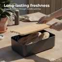 LIBKEN Bread Box Extra Thick Steel Bread Bin with Bamboo Cutting Board Lid & Drawstring Bread Bag - Modern Scandinavian Metal Box for Kitchen Countertop, Sourdough & Homemade Bread - Black