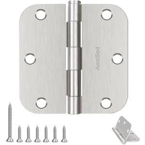 Door Hinges Brushed Nickel - 3 Pack Satin Nickel 3.5 Inch Rounded Interior Door Hinges with 5/8" Radius - Flat Iron Residential Standard 3 1/2 Inches Silver Door Hardware