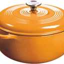 Lodge 7.5 Quart Enameled Cast Iron Dutch Oven with Lid  Dual Handles  Oven Safe up to 500 F or on Stovetop - Use to Marinate, Cook, Bake, Refrigerate and Serve  Apricot