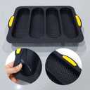 French Bread Hoagie Sub Roll Baking Pans 4-slot Mold, Non Stick Silicone Mould Tray for Baguette Sandwich Hot Dog Bun Loaf Food, Mini Tool Set for Homemade Household Restaurant Breakfast Dinner (Gray)