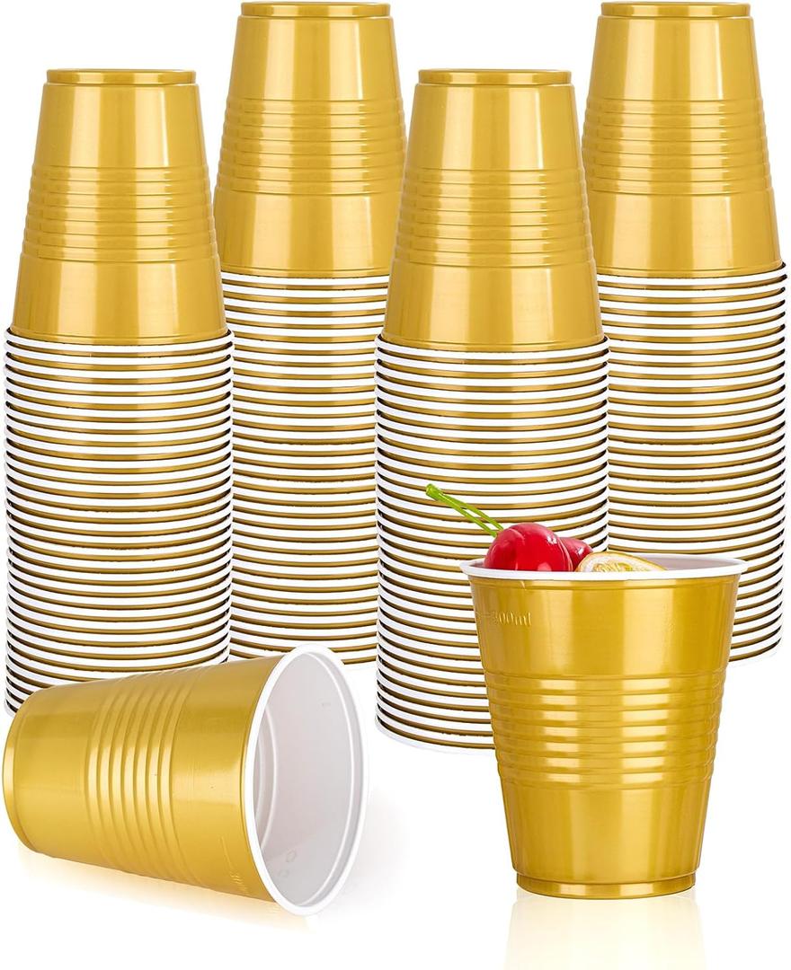 50 PCS 12 Oz Gold Disposable Plastic Cups,Party Cups for Wedding Birthday Graduation New Year Parties, Picnics Events