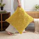 decorUhome Summer Throw Pillow Covers 20x20 Inch Set of 2, Soft Plush Faux Wool Mustard Yellow Solid Couch Pillow Covers, Accent Farmhouse Neutral Square Pillow Cases for Sofa Bed Living Room