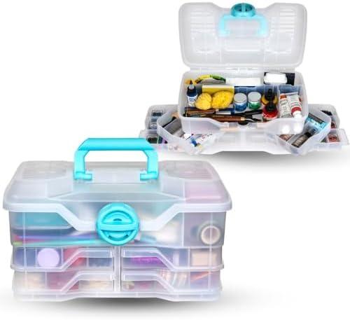ArtBin Clear Plastic Organizer Small Parts Organizer - for DIY Arts & Crafts Storage Boxes & Organizers, Sewing Storage - Storage Box with Compartments, Project Box - Medium (4 Pivot Trays) 6943PB