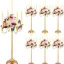Tanlade 6 Pack Wedding Gold Candelabra Table Centerpieces 28 inch Tall Candelabra Metal Candle Holder 5 Arm Taper Candlestick Flower Floor Candle Stand for Anniversaries Easter Birthday Holiday Party