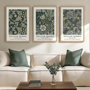 Framed William Morris Canvas Wall Art Green Decor Set of 3, Vintage Large Floral Artwork Prints, Boho Farmhouse Botanical Picture Prints for Living Room, Bedroom, Hallway, Office, Total Size 30x60