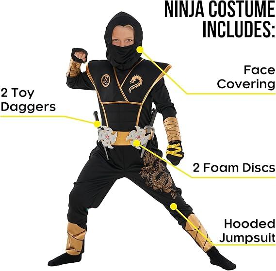 Morph Deluxe White Boys Ninja Costume With Ninjas Warrior Toy Accessory, Kids Ninja Costumes, Boy Halloween Costume, 7-9 Years