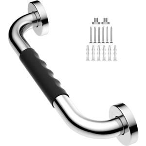 12 Inch Anti-Slip Shower Grab Bars w/Rubber Grip - 1" Diameter, iMomwee Chrome SUS304 Stainless Steel Bathroom Grab Bar Handle, Safety Balance Handrail for Wall, Handicap Elderly Assist Bath Handle