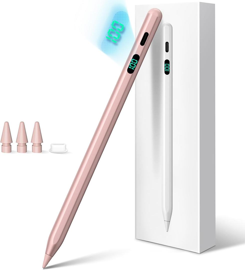 Stylus Pen for iPad 2025-2018 with LED Power Display Fast Charge,Palm Rejection Pencil for iPad 10/9/8/7/6th,11th A16,Air 11/13 M2/M3,Pro 11/13 M4/M5,Pro 12.9",Air 5/4/3,Mini 7/6/5 (rose gold)