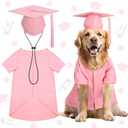Xuniea 2 Pcs Dog Graduation Costume Set 2025 Dog Graduation Cap and Gown Puppy Hat with Tassel Matte Pet Grad Outfit Cats Grad Bear Holiday Party Costume Accessory(Pink,Large)