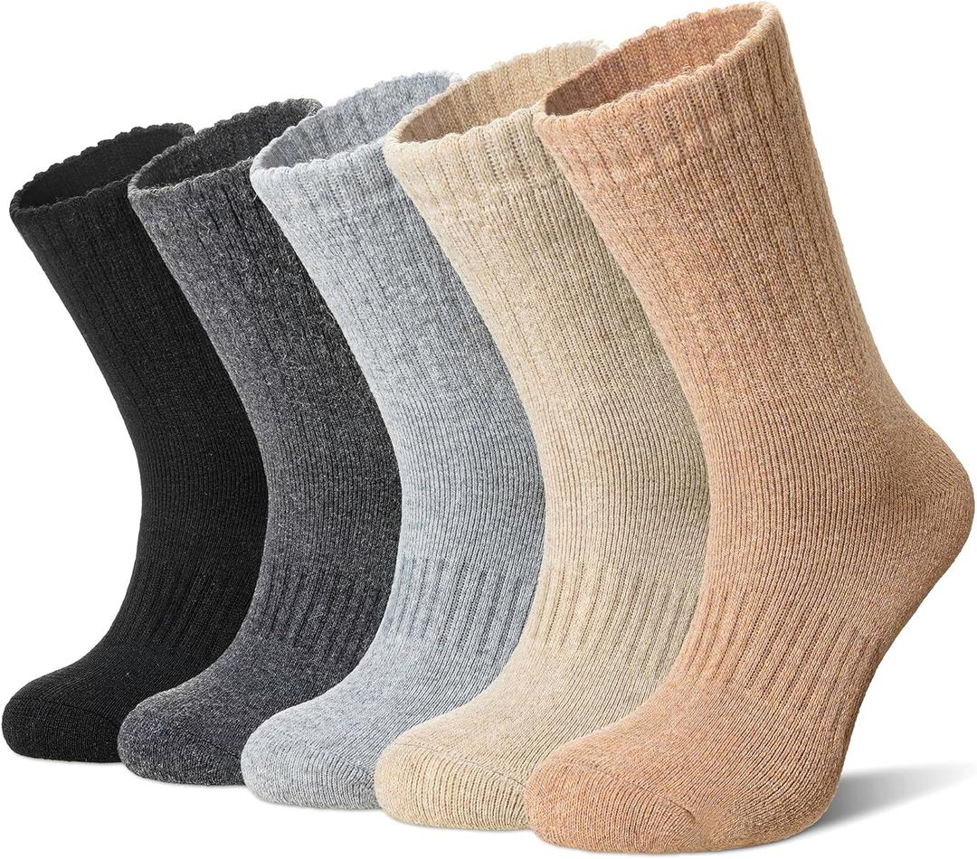 SeeyAN Merino Wool Socks For Women Hiking Winter Boot Thermal Warm Thick Cozy Work Crew Socks 5 Pairs (Black/Grey/Khaki)