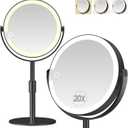 Led Makeup Mirror with Lights, 20X Magnifying Mirror, Rechargeable Magnified Makeup Mirror with 360Rotation & Height Adjustable, Detachable Vanity Mirror(Black)