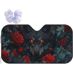 Red Rose Wolf Windshield Sun Shade, Front Window Sunshade Cover Sun Visor Shield Foldable Uv Ray Reflector for Car SUV Truck S