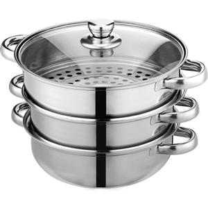 Steamer Pot for Cooking 11 inch Stainless Steel, 3-tier Multipurpose 18/8 Stainless Steel Steam Pot Cookware with Lid for Vegetable, Dumpling, Stock, Sauce, Food