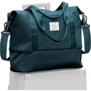 Travel Duffel Bag, Sports Tote Gym Bag, Shoulder Weekender Overnight Bag for Women (A6-peacock blue-expandable)