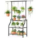 Lincordor Plant Stand Indoor Outdoor, 3-Tier Heavy Duty Metal Hanging Plant Shelf, 61'' Tall Large Plant Holder Rack for Multiple Big Pots, Flower Stand for Living Room, Garden, Balcony, Black