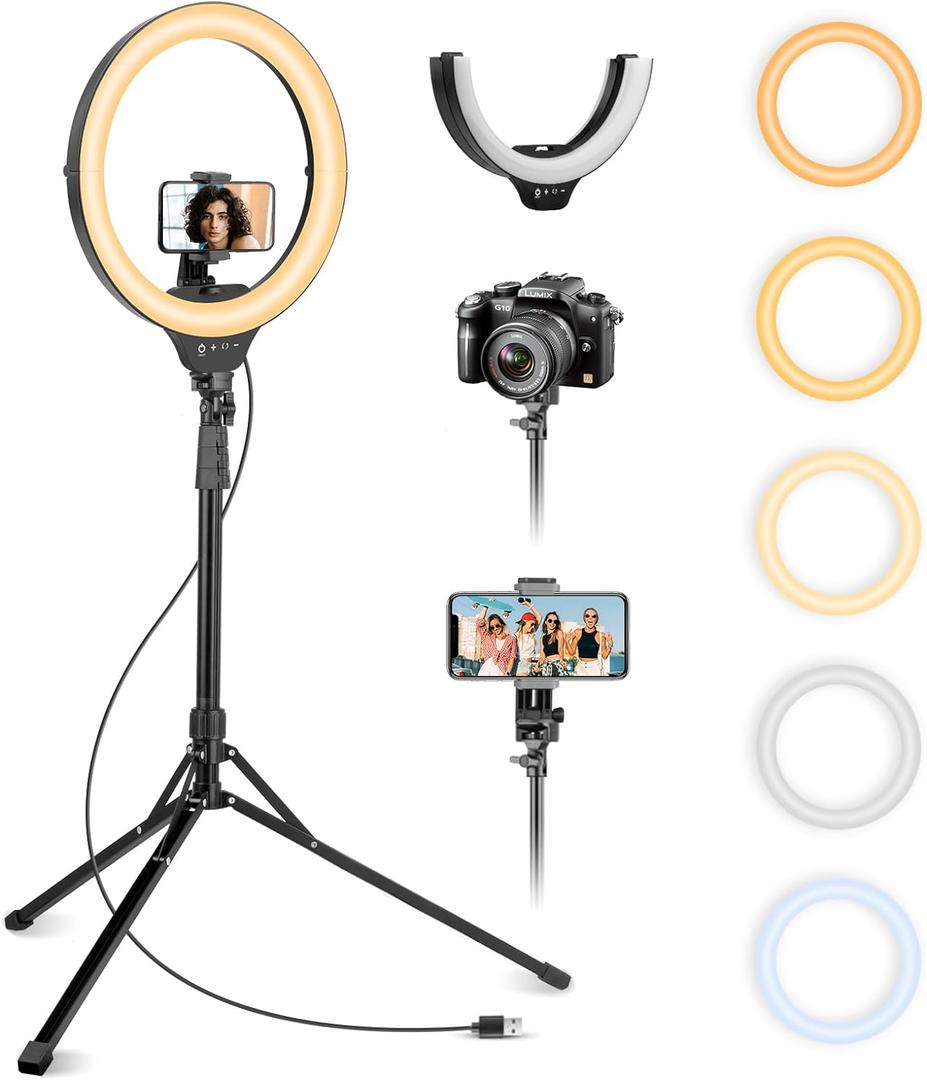 Aureday 14'' Selfie Ring Light with 62'' Tripod Stand and Phone Holder, Dimmable LED Phone Ringlight for Makeup/Video Recording/Photography, Circle Lighting for All Cell Phones&Lightweight Cameras (BLACK)