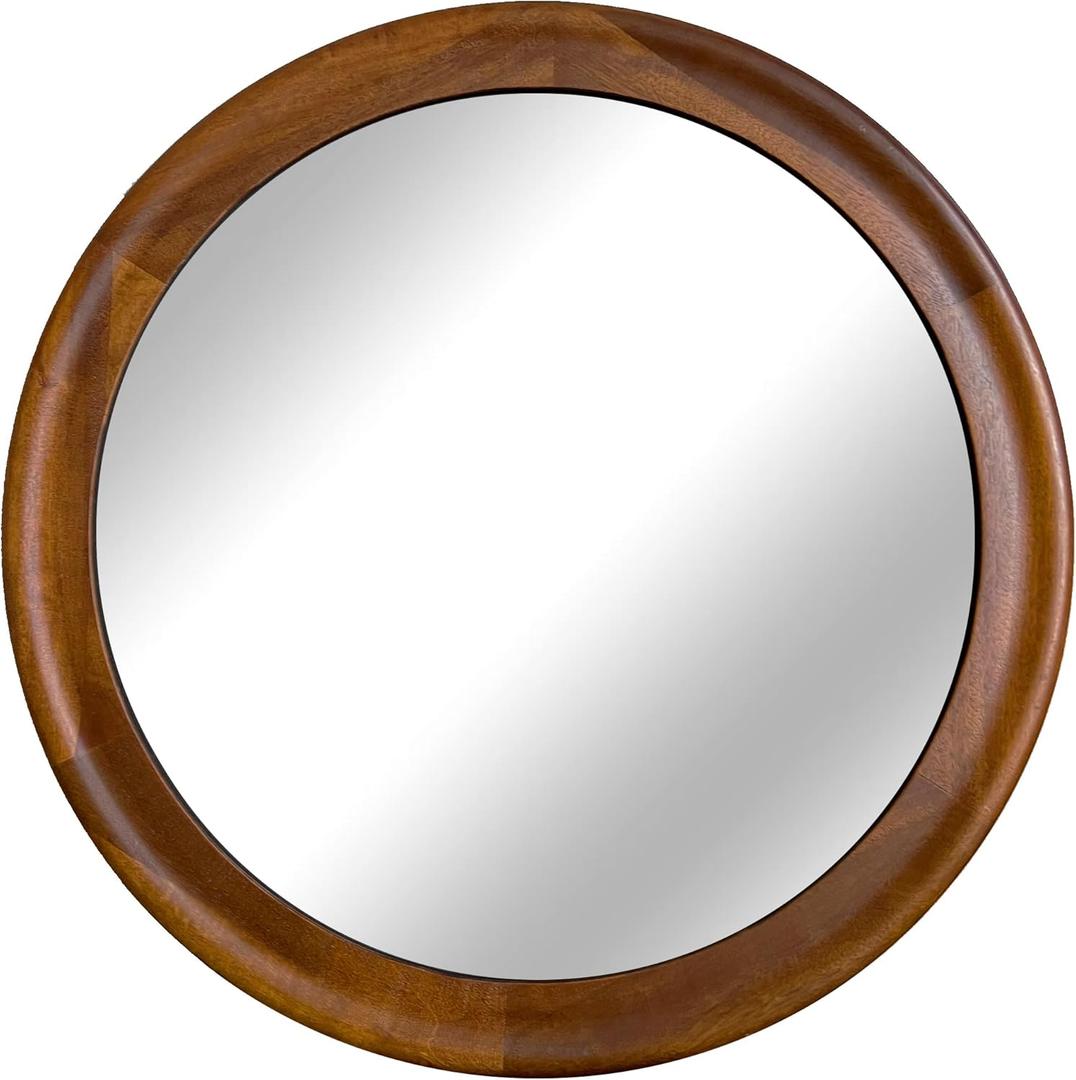CULER Round Wall Mirrors 36 Inch,Wood Rustic Decorative Transitional Mirror with Walnut Frame for Wall,Farmhouse Hanging Vanity Mirror for Bathroom Bedroom Living Room or EntrywayWalnut Brown (36"L x 36"W)