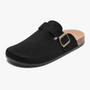 Suede Clogs Men & Women Unisex Leather Mules Soft Cork Footbed Adjustable Buckle Slip Sandals Potato Shoes with Arch Support, size 9