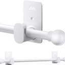Curtain Rods No Drilling for Windows 30 to 120 Inches, 5/8 Inch Diameter No Drill Curtain Rod Set with 3M Adhesive Brackets, White