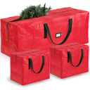 ZOBER Christmas Tree Storage Bag - With 2 Ornaments Accessories/Garland Bags - Fits 9 Ft Trees - Plastic, Waterproof Christmas Tree Bag For Storage Box For Xmas - Strong, Durable Handles - Red