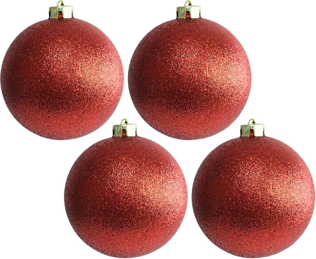 4PCS 4.7 Inch Large Glitter Christmas Balls Ornaments for Tree Bulk Plastic Shatterproof Hanging Ball Christmas Tree Decorations Indoor Outdoor for Holiday Wedding Birthday Party Supplies (Red)