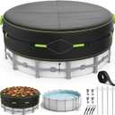 10Ft Round Pool Cover for Above Ground Pools, Safety Solar Pool Covers with Reflective Strips, Rope and Luminous Nails, Upgraded Thicker Oxford, PU Tarp Snug, UV Protected, Windproof, Tear Resistant