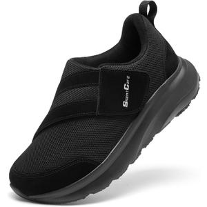 SILENTCARE Diabetic Shoes for Men Wide Toe Box Slip-on Shoes for Swollen Feet Adjustable Walking Shoes for Elderly Foot Pain Relief Neuropathy (12 WIde, Black)