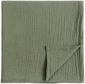 Muslin Swaddle Blanket, 100% Cotton Receiving Blanket Soft and Breathable Swaddle Wrap for Baby Boys and Girls, Olive Green