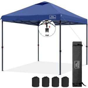 KAMPKEEPER One Person Setup 10x10 Pop up Canopy Tent, Instant Portable Canopy, One Push Outdoor Canopy with 3 Adjustable Heights, Wheeled Carry Bag, Bonus 8 Stakes and 4 Ropes(Navy)