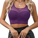 Avidlove Mesh Top Women Sexy Camisole Tank Top y2k Cut Out Backless Undershirts Sheer Clubwear Outfit (Bra Not Included) (Purple, S)
