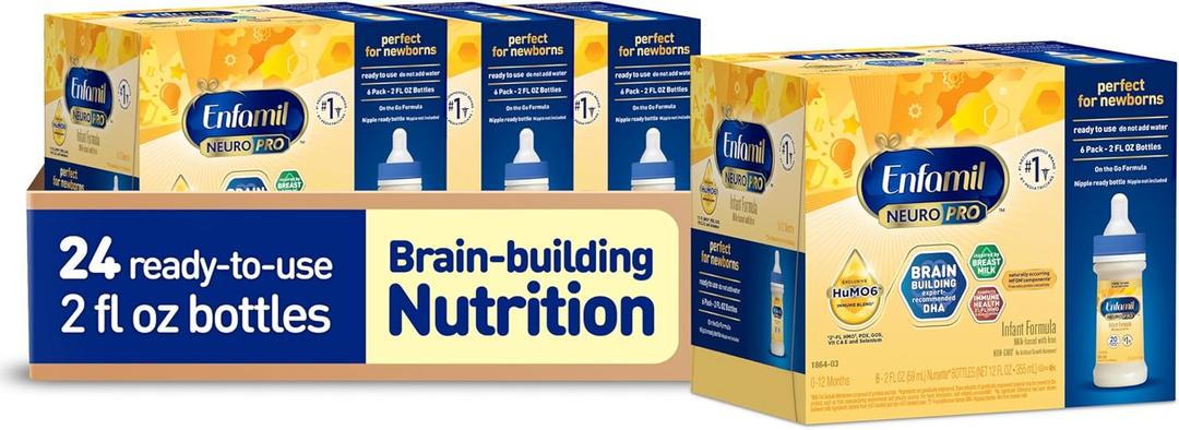 Enfamil NeuroPro Ready-to-Use Baby Formula, Ready to Feed, Brain and Immune Support with DHA, Iron and Prebiotics, Non-GMO, 2 Fl Oz Nursette Bottles (6 count) (Pack of 4), Total 24 bottles (EXP 07/01/26)