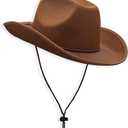 COLLECT PRESENT Plain Felt Cowboy & Cowgirl Hat for Men, Women, and Teens | Western Studded Cowboy Hat in Adult Sizes (Brown)