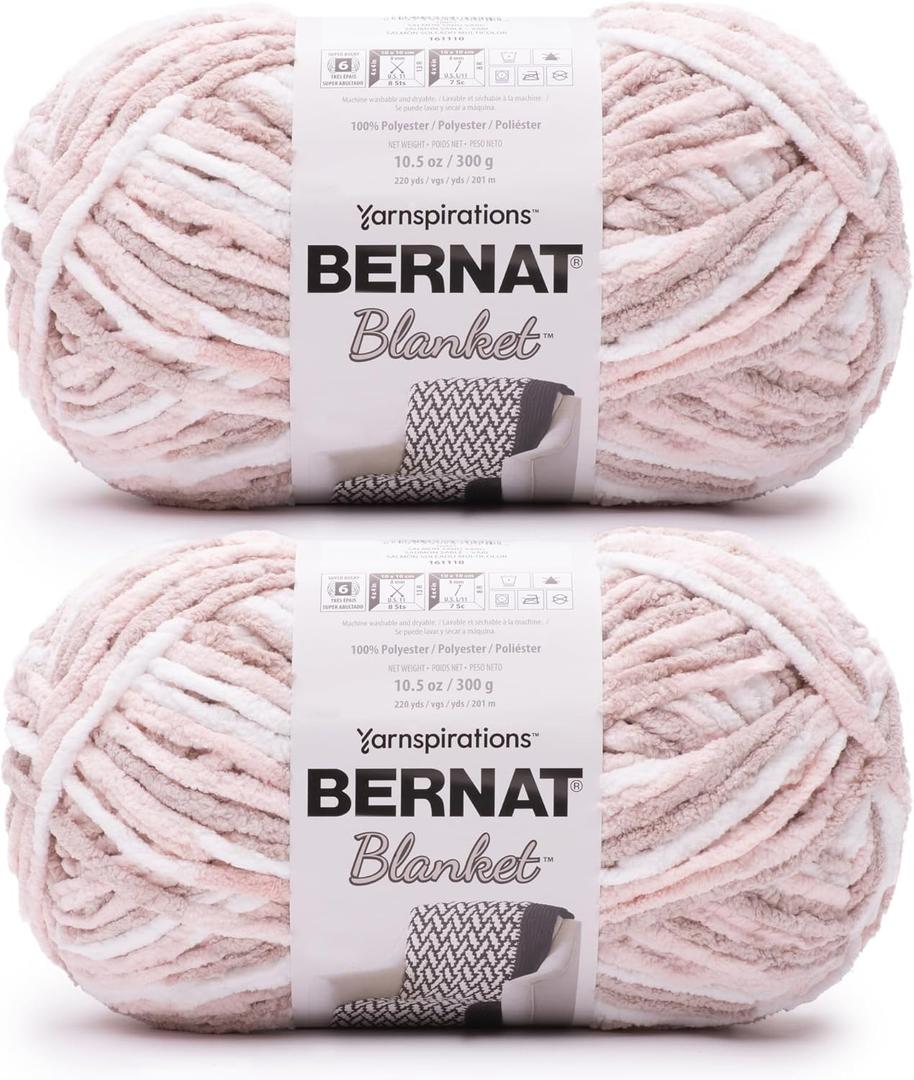 Bernat Blanket Super Bulky Acrylic Yarn - 2 Pack of 300g/10.5oz #6 Chunky Chenille Heavy Weight Yarn for Knitting and Crocheting, Amigurumi, Thick Blankets (Salmon Sand Varigates, 220 Yards 2-Pack)