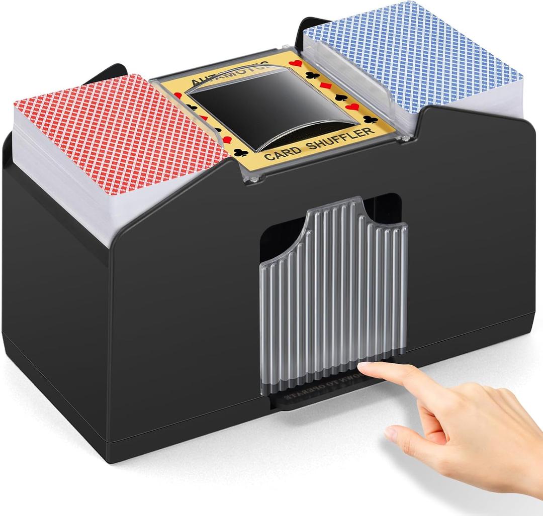 Unniweei Automatic Card Shuffler, Battery-Operated Electric Shuffler, Casino Card Game for Poker, Home Card Game, UNO, Phase10, Texas Hold'em, Blackjack, Home Party Club Game (1-4 Decks)