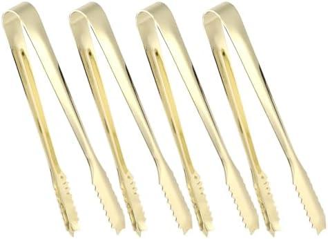 6Pcs Stainless Steel Ice tongs, 7 Inch Sugar Ice Pastry Sugar Cooking Clip Clamp Bar Tongs for Ice Bucket Sugar Cubes Coffee Bar Food Serving Gold
