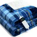 Electric Blanket Heated Queen, Soft Flannel 90"x84" Plaid Heating Blanket with 8 Hours Auto Off 10 Fast Heating Levels Machine Washable Sherpa Heated Blanket with Overheating Protection (Blue)